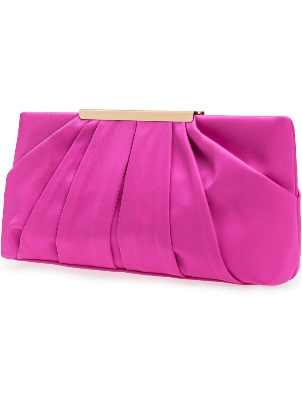 Women Hot Pink Elegant Pleated Satin Simple Classy Purse Formal Clutch Handbags